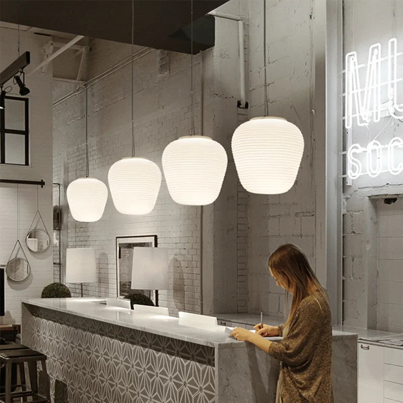Modern Milky White Glass Whorls Cocoon Pendant Light For Kitchen Dining Table Study Room Acrylic House Decor Hanging Lamp