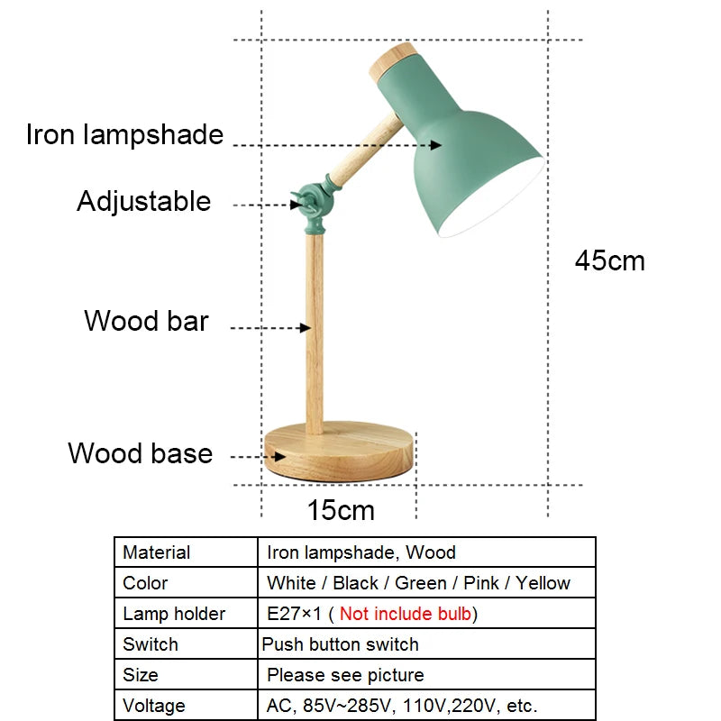 Modern Table Lamp Nordic Reading Study Lamp Bedroom Bedside Lamp Kids Children Office Industrial US EU Plug home decor Iron