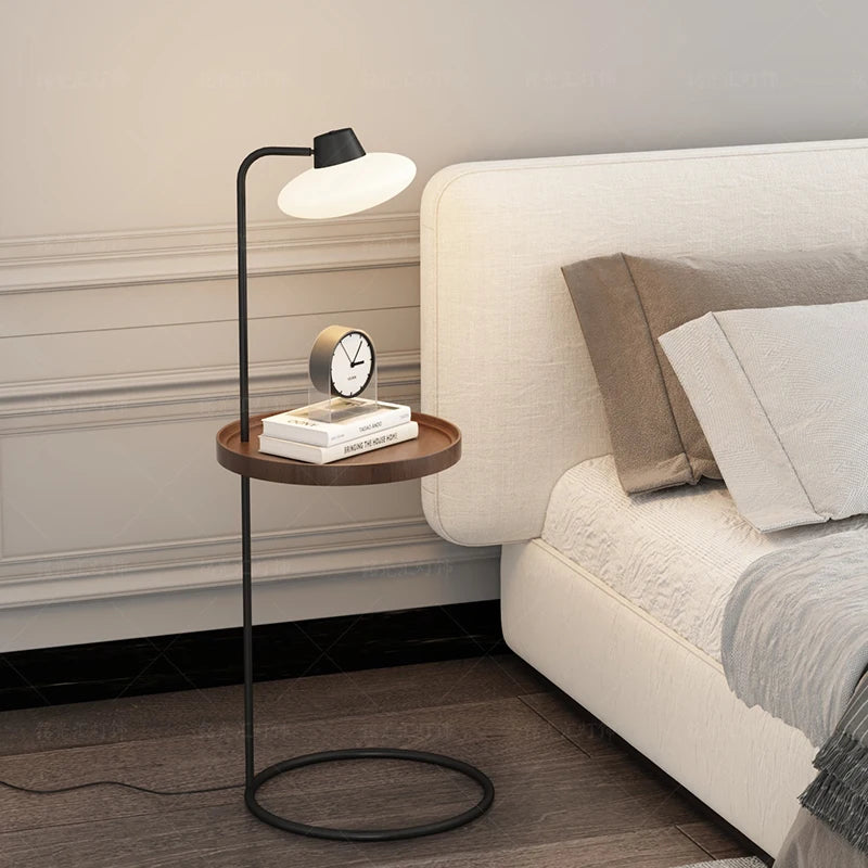 Medieval edge floor lamp sofa next to solid wood simple bedroom bedside storage coffee table atmosphere