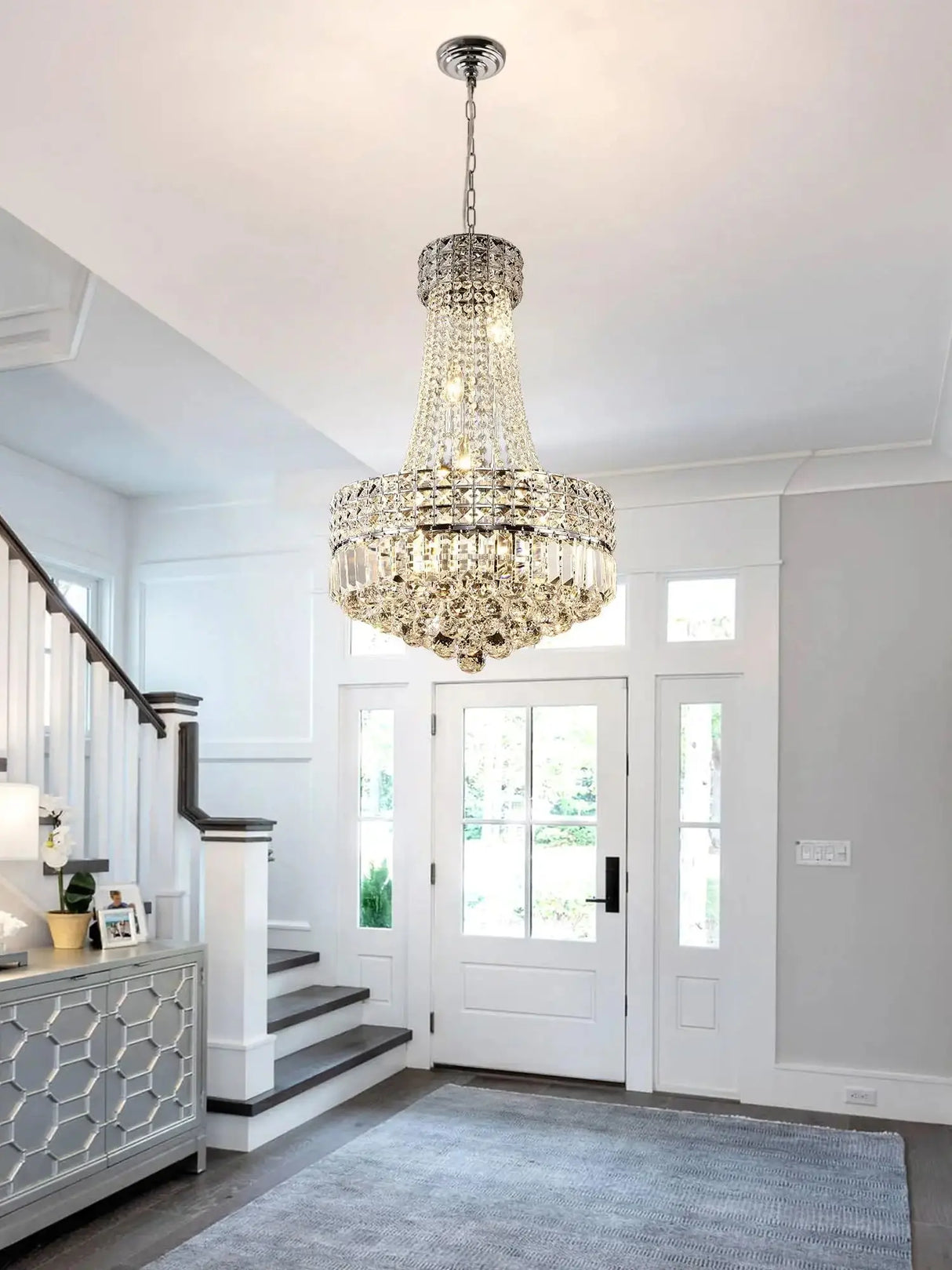 Chrome Modern Crystal Chandeliers Light Fixture,6-Light Empire Style K9 Crystal Chandeliers for Entryway
