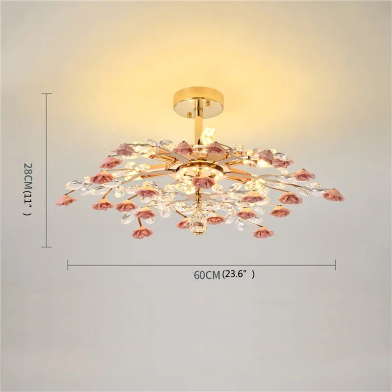 Flower Chandelier Lights Modern Ceramics Pink Flowers LED for Home Decor Dining Room Living Room Bedroom Ceiling Lamps