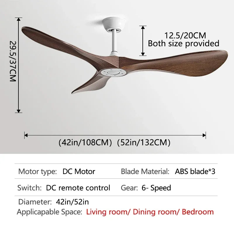 DC 35W 52Inch Ceiling Fan 3 ABS Strong Blade Restaurant Fan Support Remote Control 110V 220V Industrial Vintage Ceiling fans