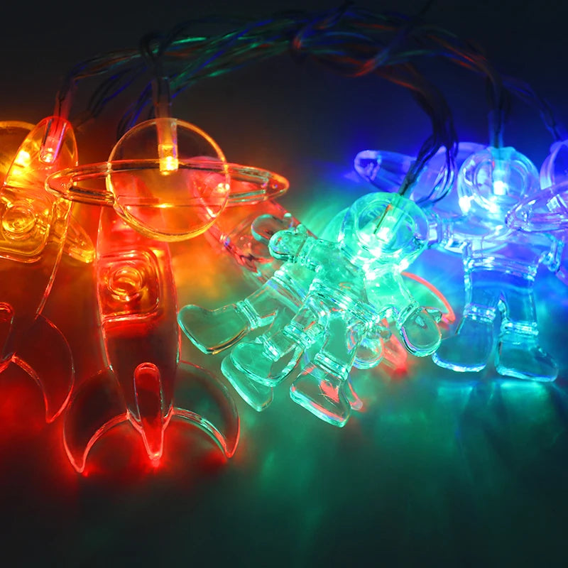 1.5m Outer Space Party LED String Lights Astronaut Rocket Mars Spaceship String Light Planet Theme Boy First Birthday Supplies