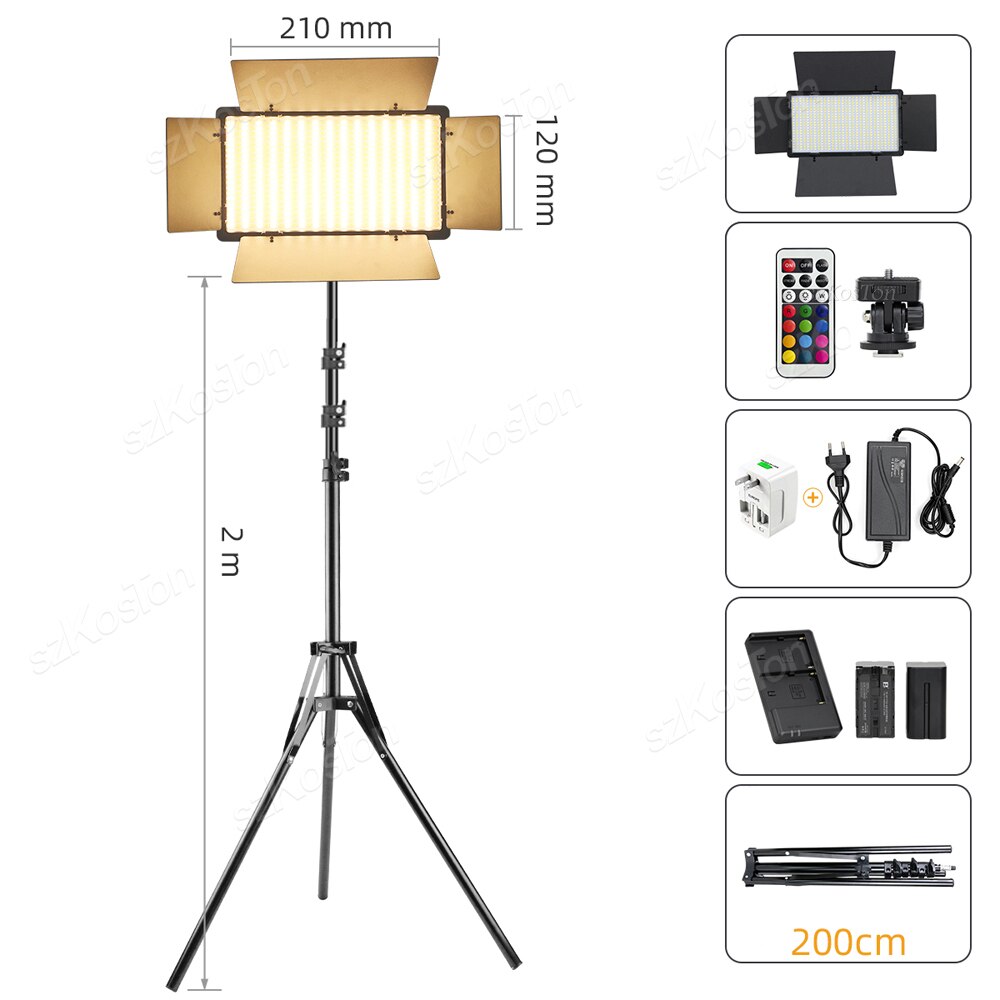 U800+ U600+ LED Video Light Photo Studio Lamp Bi-Color RGB Dimmable with Tripod Stand Remote for Photography Live Steaming