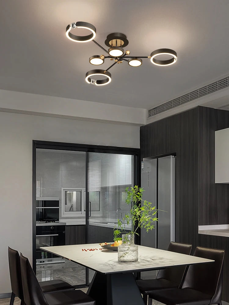 Modern Luxury Chandelier Lighting For Living Room Bedroom Plated Gold Aluminum Remote Control Pendant Lights Crystals Decoration