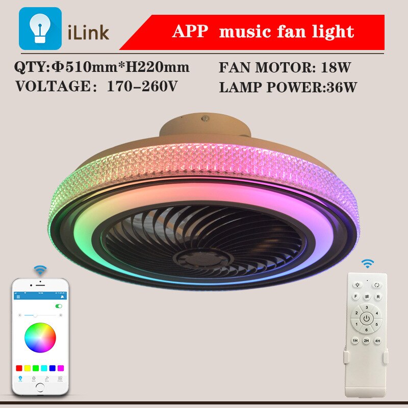 Ceiling Fan With Led Light Remote Control Smart Bluetooth Music Speaker Chandelier Fan Lamp Silent Bedroomm