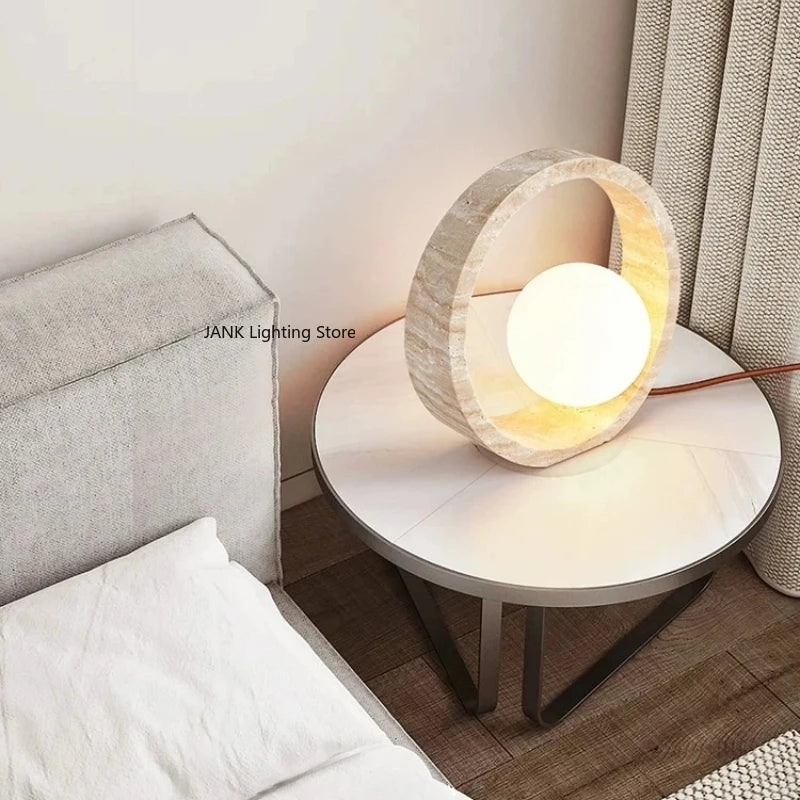Italian Yellow Cave Stone Table Lamp, Living Room Light Luxury Bedroom Bedside Indoor Lighting D25cm