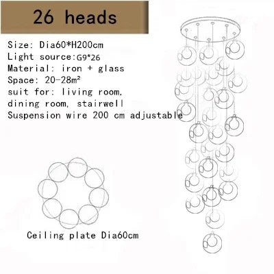 Nordic Creative Round Glass LED Chandelier Applicable To Stair Decoration Decoration Maison Home Decor Interior Lighting