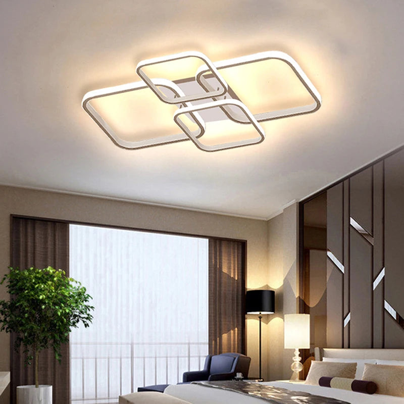Modern LED Ceiling Lights Living Room Lighting Square 4 Heads Black and White Lamps Living Room Study Home Decor Fixture Lustre