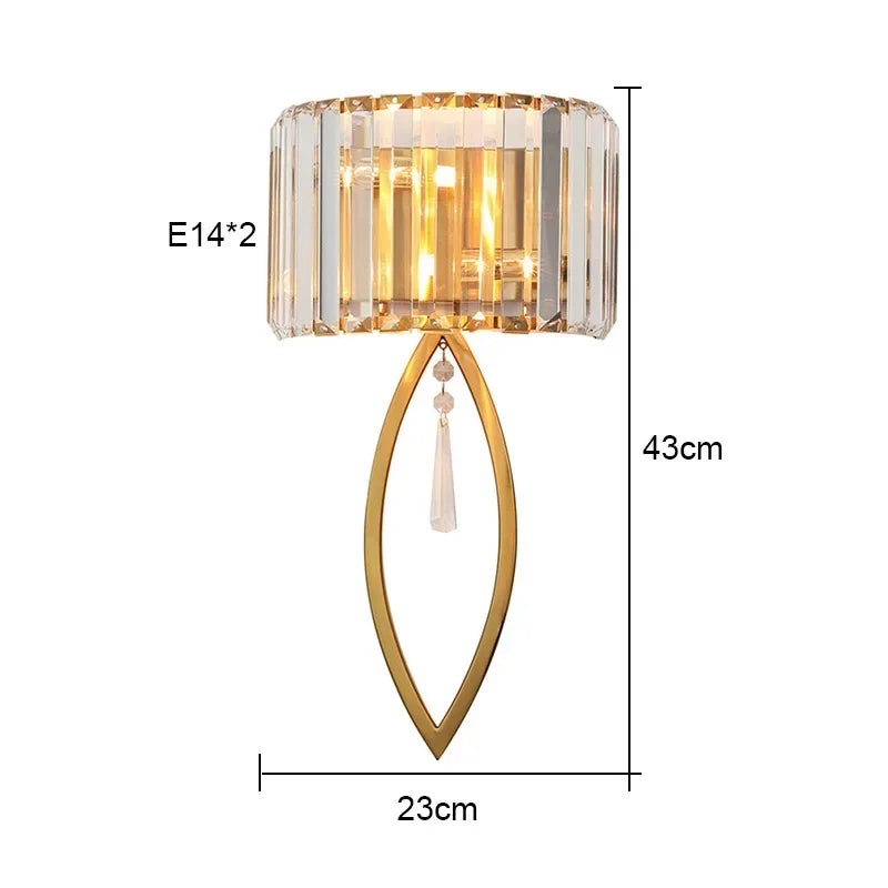 Nordic All-Copper Crystal LED Wall Lamp - Retro Luxury Sconce Light Fixture for Living Room Background, Bedroom Bedside & Villa Decor