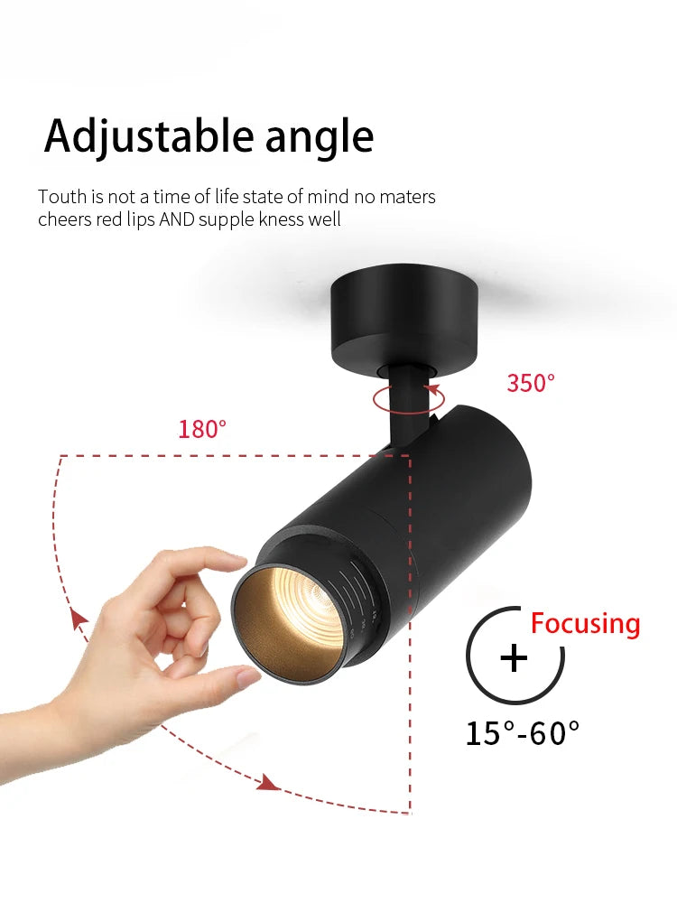 Zoomable LED Surface Spotlight - Adjustable Focus Ceiling Lamp for Retail Stores