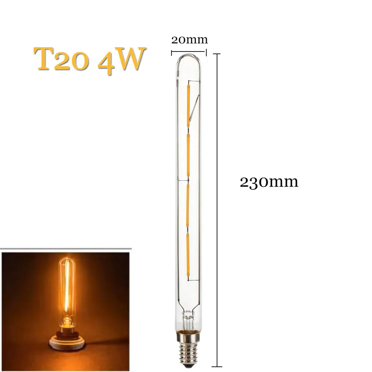 T20 E14 LED Filament Tube Bulb - Vintage Warm White Edison Light (3W-6W)