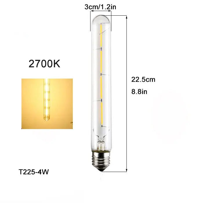 Vintage Tubular LED Filament Light Bulb - T10 T30 Long Tube 4W 6W 8W Edison Lamp