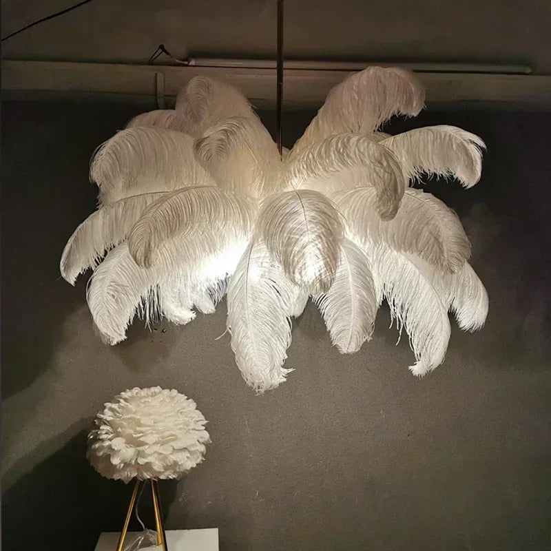 Nordic Ostrich Girl Ins Feather Art Living Room Chandelier Bedroom Indoor Hanging Lamp Pendant Lights Home Decor Ceiling Lamps