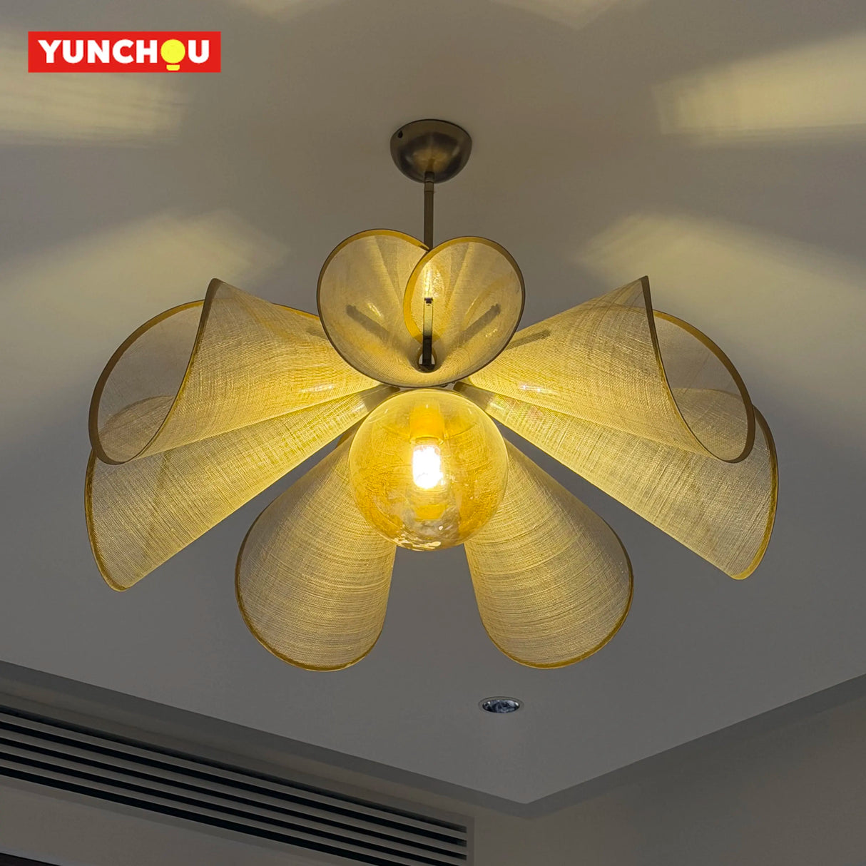 French Fabric Flower Pendant Light - Romantic Creamy LED Chandelier