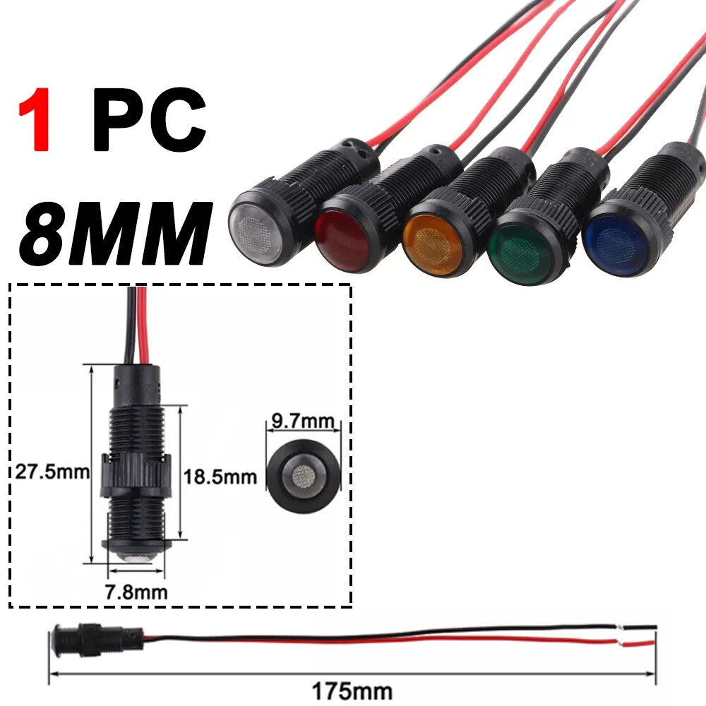 6mm Plastics LED Waterproof Black Indicator Light Signal Lamp Wire 3V 6V 12V 24V 110V 220V AC/DC