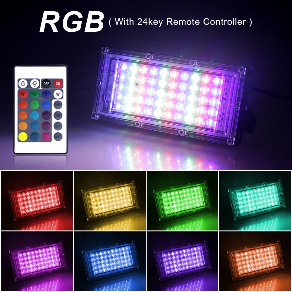 IP65 Waterproof RGB LED Flood Light (50W/100W/300W) AC220V - Outdoor Projector Spotlight with Remote Control & EU Switch Plug