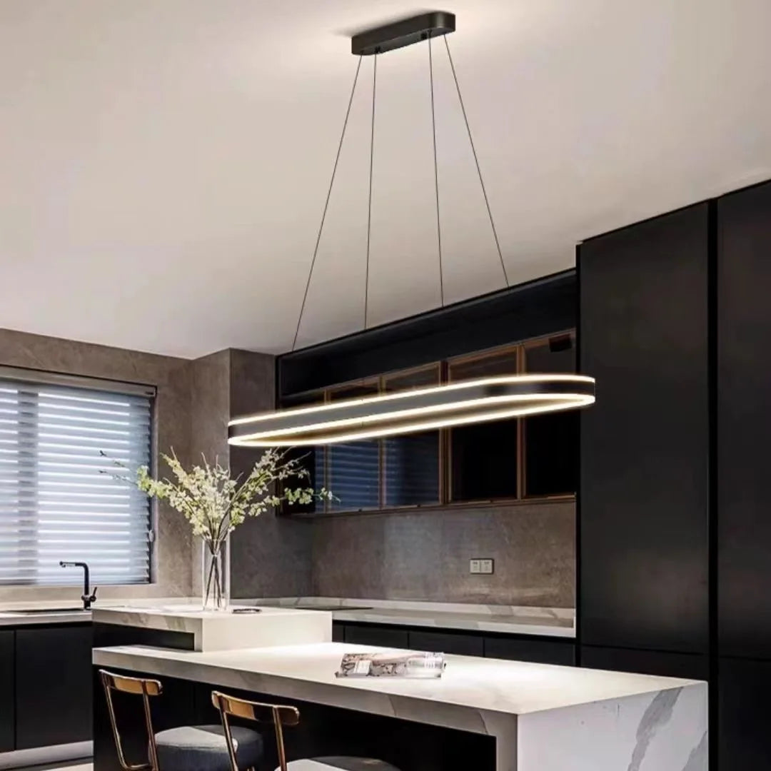 Modern Simple Oval Led Chandelier Aluminium Dimmable Dining Room Pendant Light Lighting Bar Kitchen Hanging Lamp Luster Fixtures