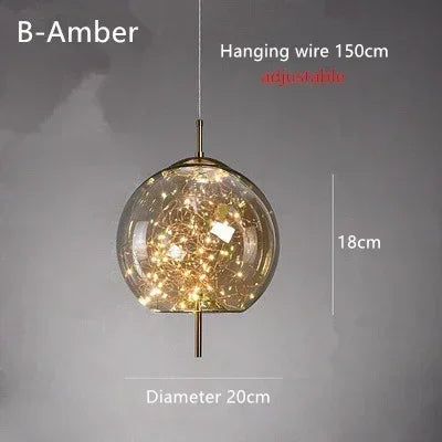 LED Nordic Net Red Bedside Chandelier Girl Light Glass Small Luxury Long Line Personality Art Full of Stars Hotel Bar Xn