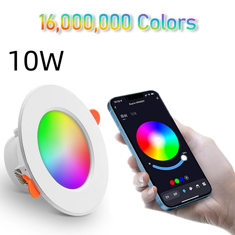 TUYA LED Downlight Dimmable AC85-265V 10W 15W Intelligent Graffiti Control Voice APP RGB CW Full Color Spot Ceiling Recessed