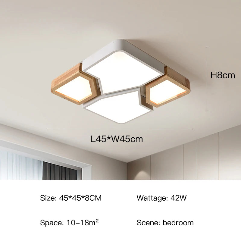 2026 Modern Nordic Style LED Chandelier Living Room Bedroom Kitchen Children Room Study Lamp Wood Geometric Design Ceiling Li