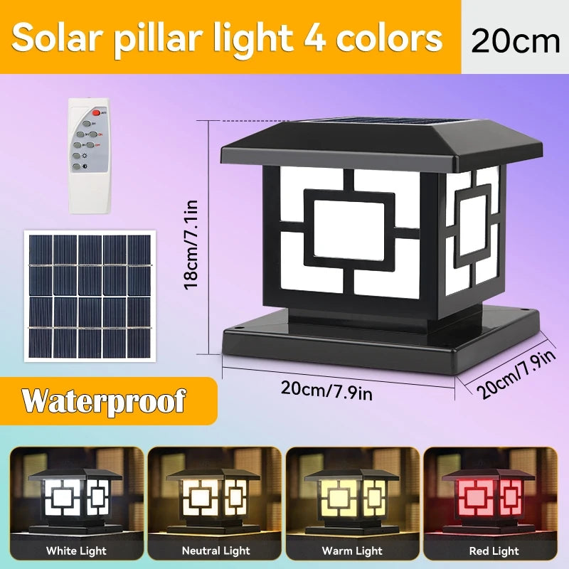 Outdoor LED Solar Pillar Light - Waterproof Dual-Power Fence Post Lamp