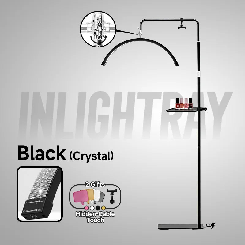2027 New Free Logo L80 LED Lash Light Half-Moon Beauty Floor Lamp for Eyelash Extensions Hidden Cable Touch Salon Nail Tattoo