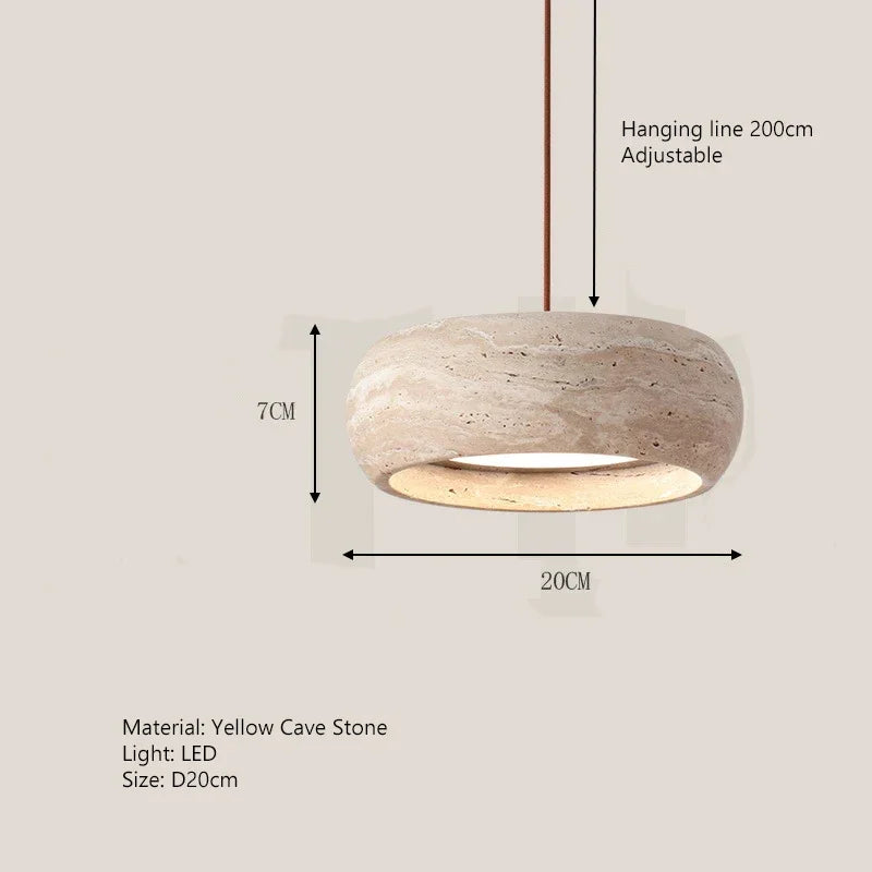 Wabi Sabi Cave Natural Stone Pendant Lamp Travertine Stone Round LED Dining Room Chandelier Adjustable Hanging for Kitchen Islan