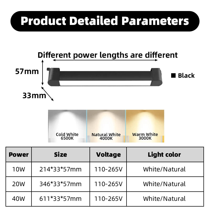 LED Track Light (10W/20W/30W/40W) - 110V/220V Ceiling Rail Spotlight Fixture for Indoor Home & Retail Decor