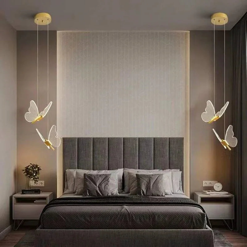Butterfly Acrylic LED Pendant Chandelier Bedroom Bedside Background Hanging Ceiling Light Fixture