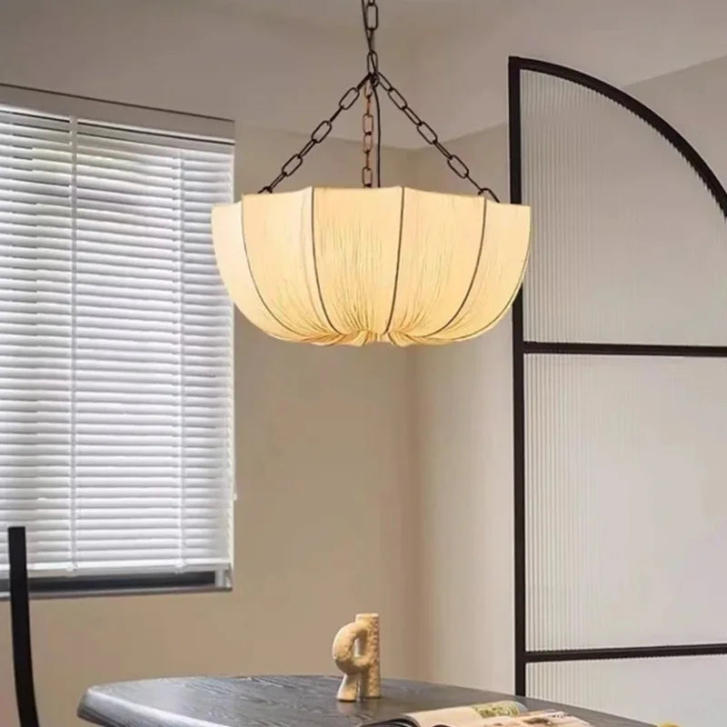 2026 Japanese Iron Chain Ceiling Lamp Retro Fabric Wabi Sabi Chandelier E27 Pendant for Living Dining Room Bedroom Decor