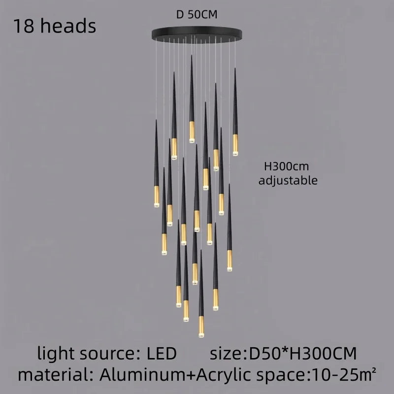 Modern Luxury Chandelier Nordic Ceiling Light Living Room Duplex Attic Long Pendant Light Villa Staircase LED Hanging Lamps