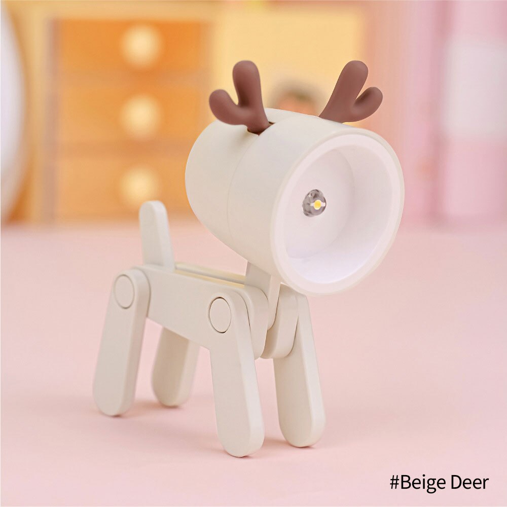 Mini LED Night Light Folding Desk Lamp Cute Pet Lights Dog Deer Dinosaur Flower Portable Night Light Student Living Room Decor