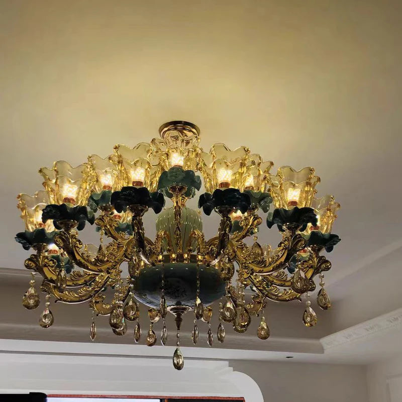 Large Blue Ceramic Chandelier Modern Crystal Glass Fixture Dining Room Contemporary Chandelier For Living Room Home Lighting