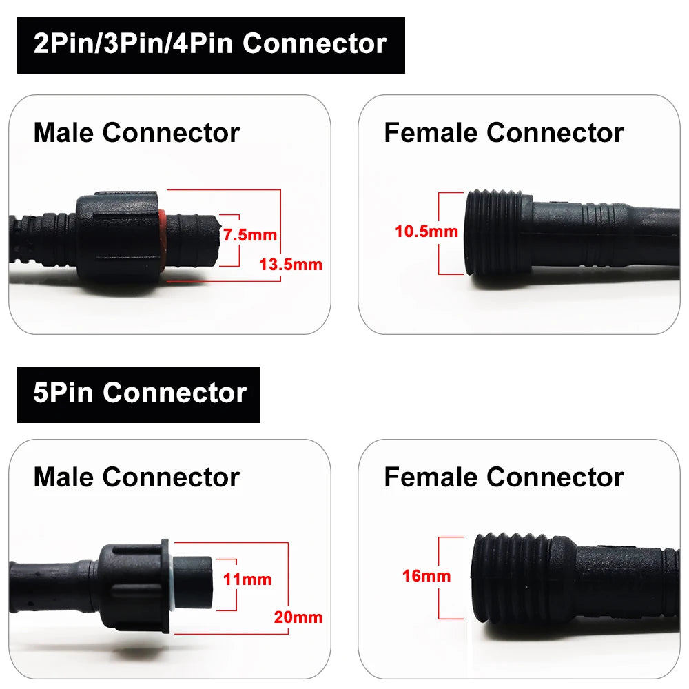 5/10/20/50/100Pairs 2Pin 3Pin 4Pin 5Pin Male To Female Jack LED Connector IP68 Waterproof Black White Cable For LED Strip Light