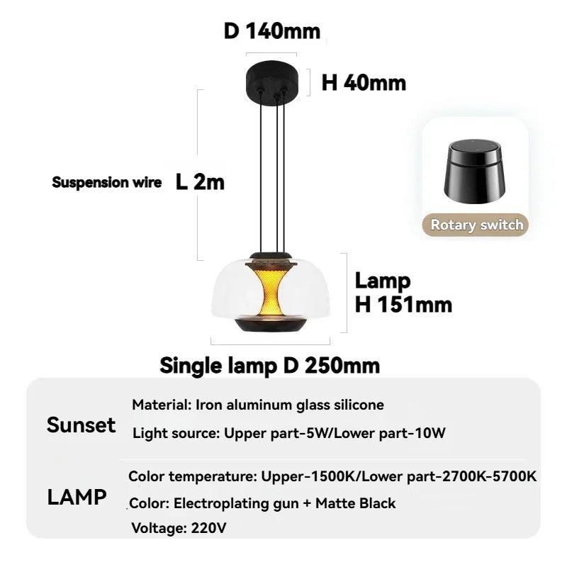 Modern Glass Pendant Light with Knob Switch - Bedside Hanging Night Light