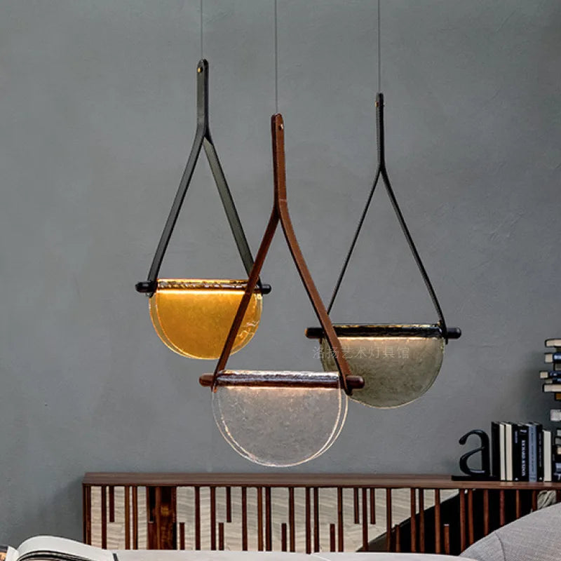 Modern Creative Restaurant Chandelier Nordic Bedroom Living Room Hotel Villa Leather Glass Chandelier