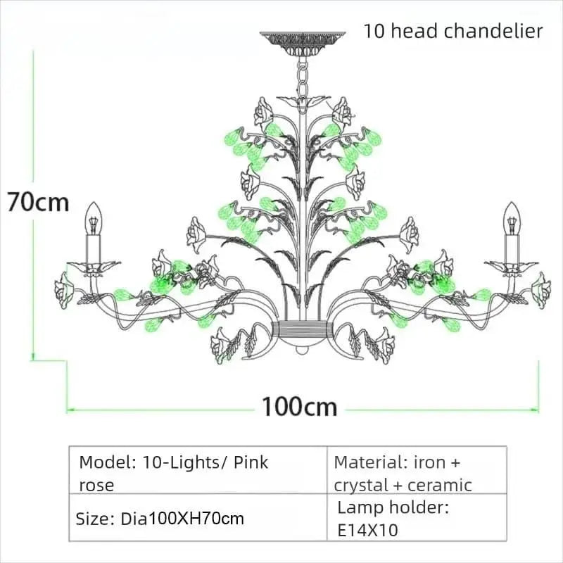 Pink Red Ceramic Rose Chandelier Luxury French Gold 5 Lights Chandelier Bedroom Lighting 6/8/10 Living Room Hanging Lights