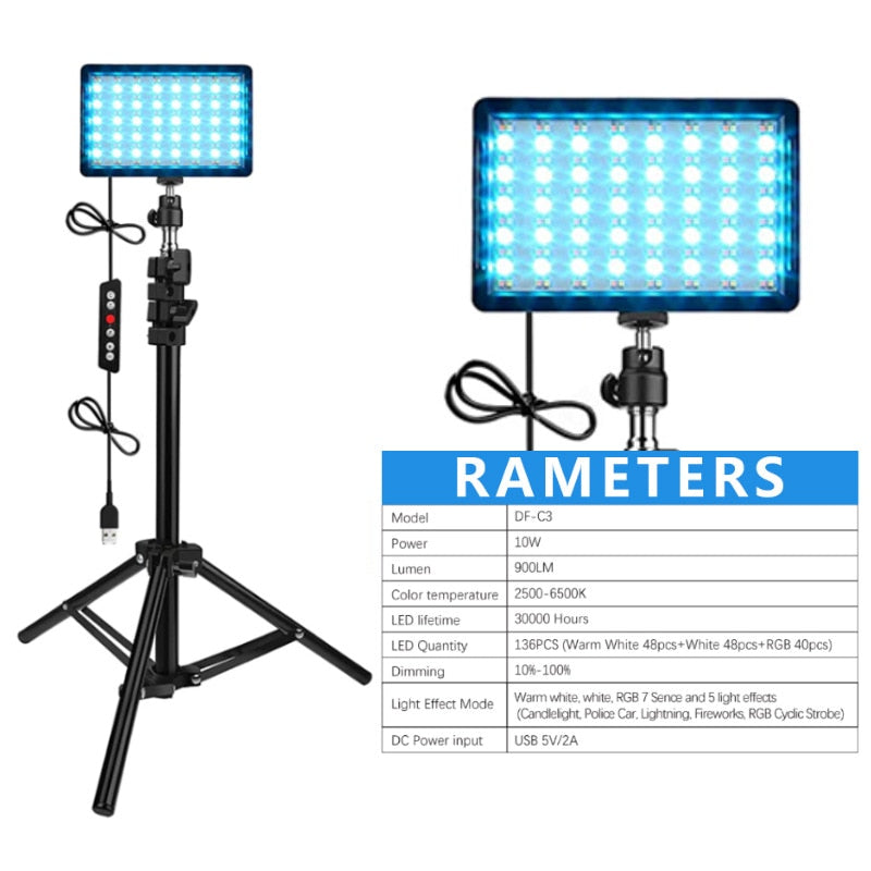 2023 LED Photography Video Light Panel Lighting Photo Studio Lamp Kit For Shoot Live Streaming With Tripod Stand RGB Filters