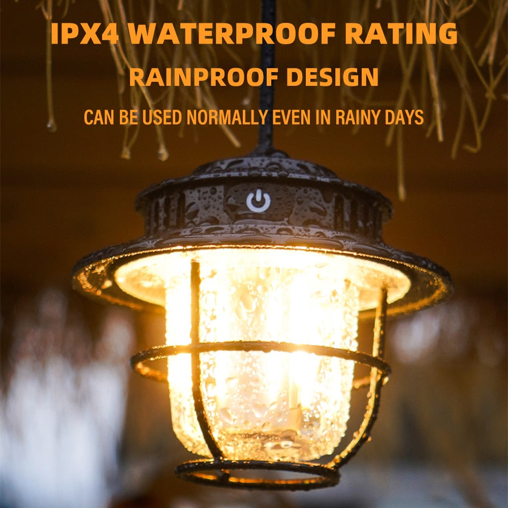 Vintage Style Ceramic Wick Camping Light Rechargeable LED Super Bright Camping Light 4 Lighting Modes Waterproof Outdoor Light