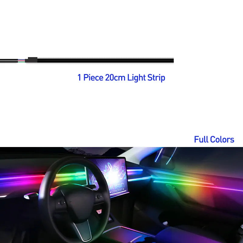 18 in 1 Car Ambient Light 64 Color Acrylic Strips 110cm 90cm 75cm 35cm 20cm Full Colors RGB Car Interior Bluetooth App Control