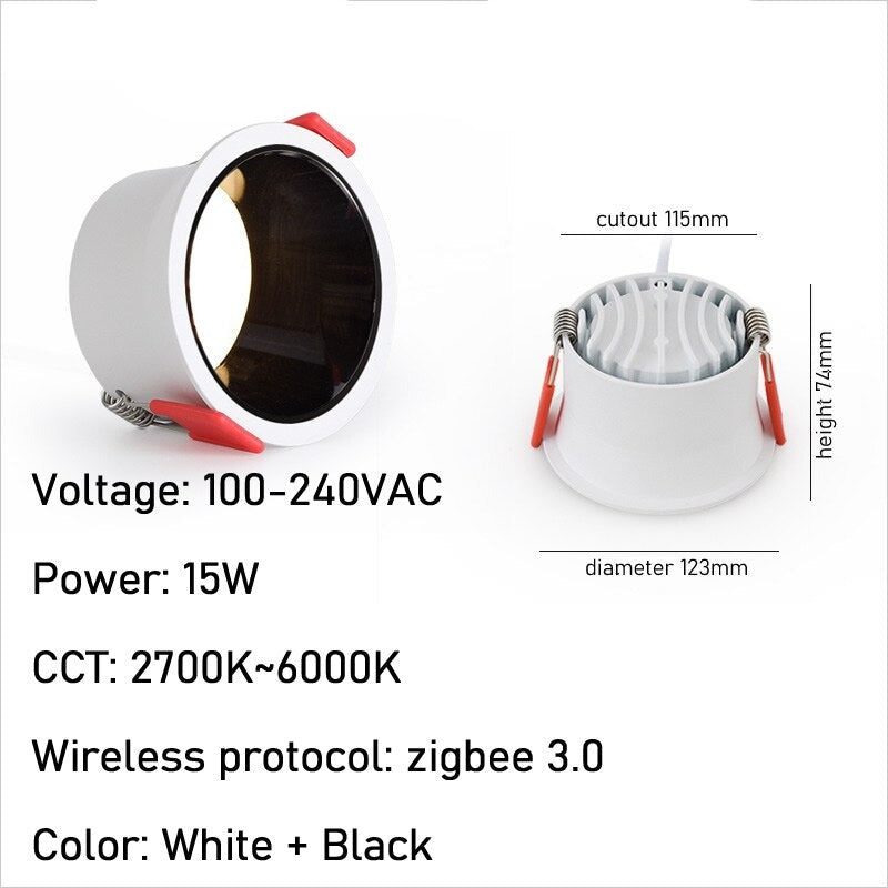 Downlight LED Zigbee Tuya Ceiling Light Dimmable 12W 15W Recessed Led Spot Down Light CW Smart Lamp Work With Alexa Google Home