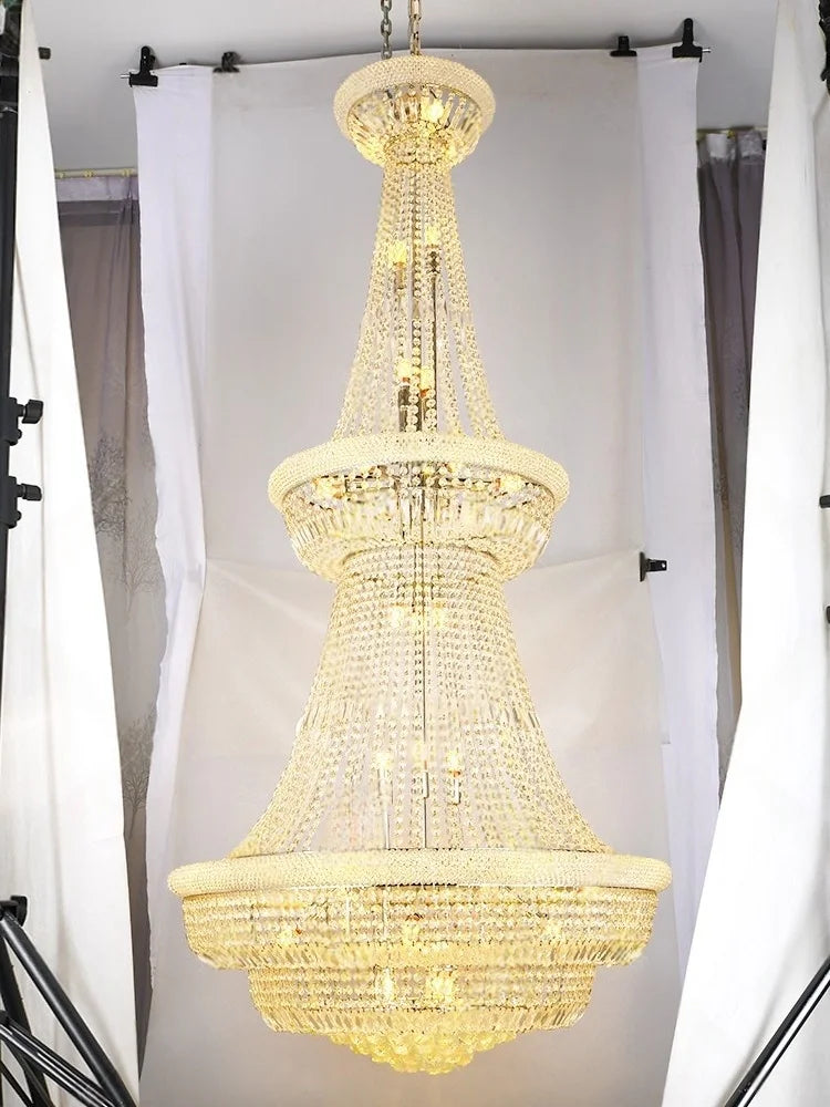 Light Luxury Loft Duplex Crystal Chandelier Villa Chandelier Staircase Long Chandelier European-style Large Chrome Chandelier