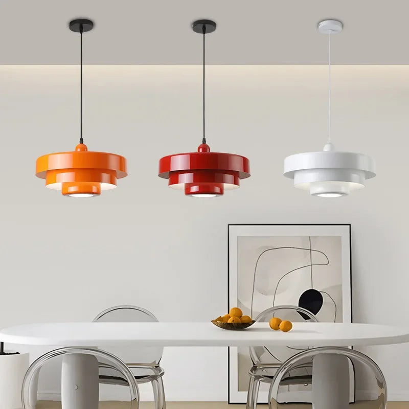 Nordic LED Pendant Light Macaron Carbon Steel Aluminum White Dark Green Orange Illuminations For Restaurant Living Rooms Fixture