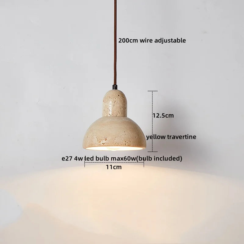 2026 New Cave Stone Pendant Light Bedroom Yellow Travertine LED Chandelier Living Dining Room Modern Hanging Lamp Decor Lighting