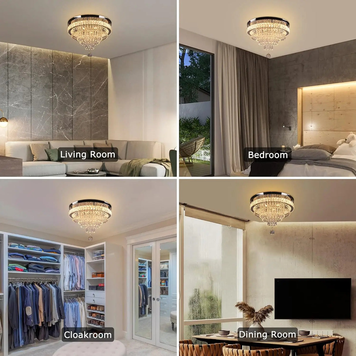 19.7" Modern Crystal Chandelier Ceiling Light LED Chandeliers Flush Mount Ceiling Light Fixture for Bedrooms Living Dining Room