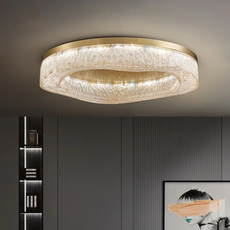 Luxury Gold Lustre Crystal Chandelier Rounded Copper Ceiling Lamp for Dining Living Room Bedroom Home Decoration