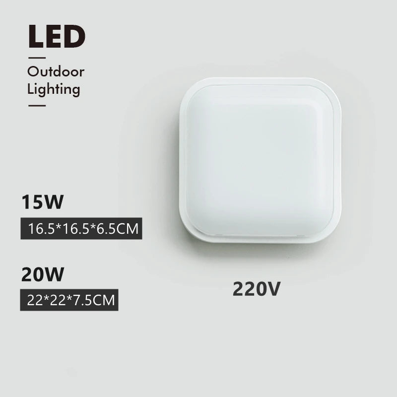 15W/20W Outdoor LED Wall Lamp (AC220V) - Waterproof Surface Mounted Porch Sconce & Moistureproof Bathroom Ceiling Light