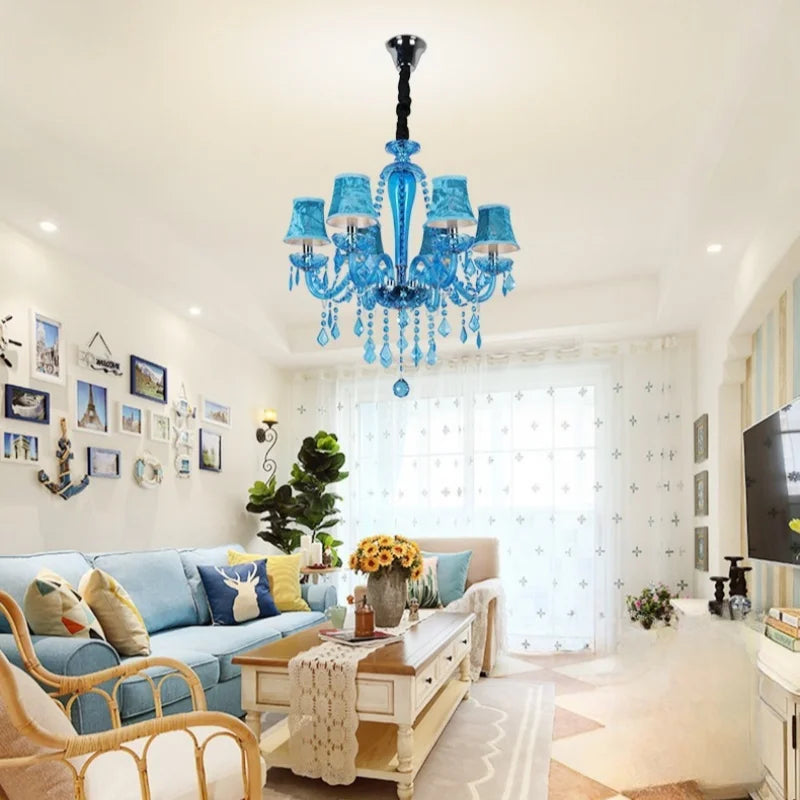 Nordic Luxury Blue Crystal LED Chandelier Restaurant Bedroom Coffee Shop Clothing Store Hotel Club Pendant Lamp Art Decor Light