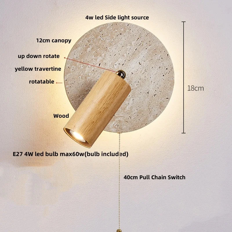 IWHD Home Decor LED Wall Light Fixture Coffee Corridor Living Room Nordic Modern Column Yellow Travertine Stone Wall Lamp Sconce